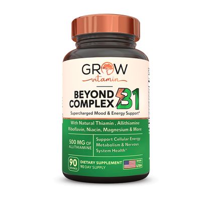 grow vitamin Beyond B1 Complex - Allithiamine Natural Vitamin B1 Supplement with Essential B-Vitamins, Thiamin, Niacin, Biotin, Magnesium More - Supports Energy, Mood Nervous System - 90 Capsules