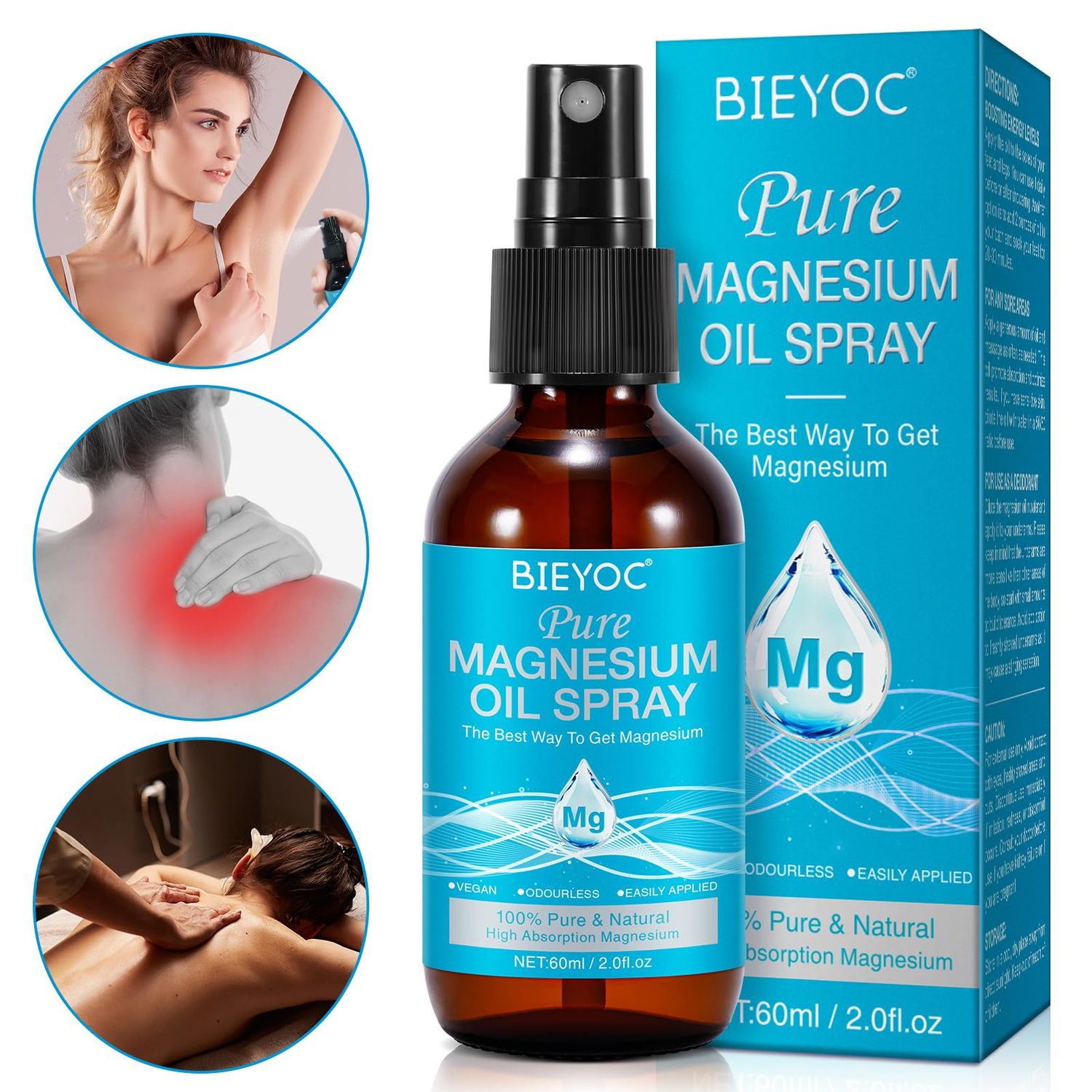 Magnesium Spray, 100 Pure Organic Natural Magnesium Oil Spray for Feet Glass Bottle, Soothing Relief Relaxation, Easy to Absorb and Use