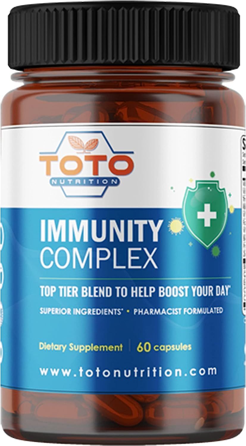 TotoNutrition Immunity Support Booster with Vitamin C, D, Elderberry, Echinacea, Zinc, Quercetin, Curcumin, Ginger, B Vitamins Supplement, Vegan, Gluten Free, No Gelatin