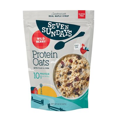 Seven Sundays Protein Oats, Wildberry, 32 Oz Bag, Gluten Free, 10g Upcycled Protein, Enjoy Warm, Cool or as Overnight Oats