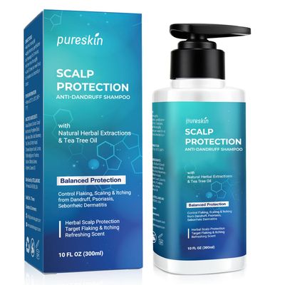 PURESKIN Psoriasis Seborrheic Dermatitis Shampoo: Balanced Antifungal Protection Herbal Tea Tree Oil - Potent Recurrence Control for Stubborn Scalp Flaking Itchy 10 Oz