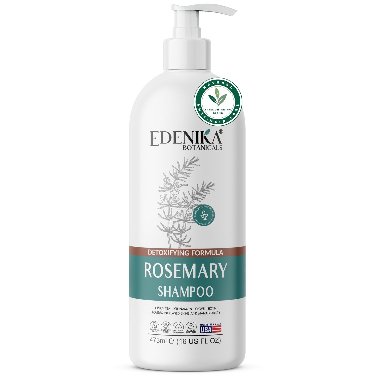 EDENIKA BOTANICALS Rosemary Shampoo with Biotin - Strengthens Hair, Natural Anti-Thinning Anti-Hair Loss Formula, Adds Shine Volume, Sulfate-Free 16 fl oz