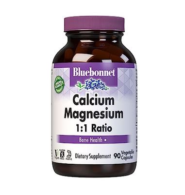 BlueBonnet Calcium Magnesium 1:1 Ratio Vegetarian Capsules, 90 Count