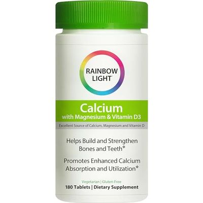 Rainbow Light Calcium With Magnesium and Vitamin D3 Tablets, Dietary Supplement Provides Bone Health and Teeth Support, With Calcium, Magnesium and Vitamin D, Vegetarian and Gluten Free, 180 Count