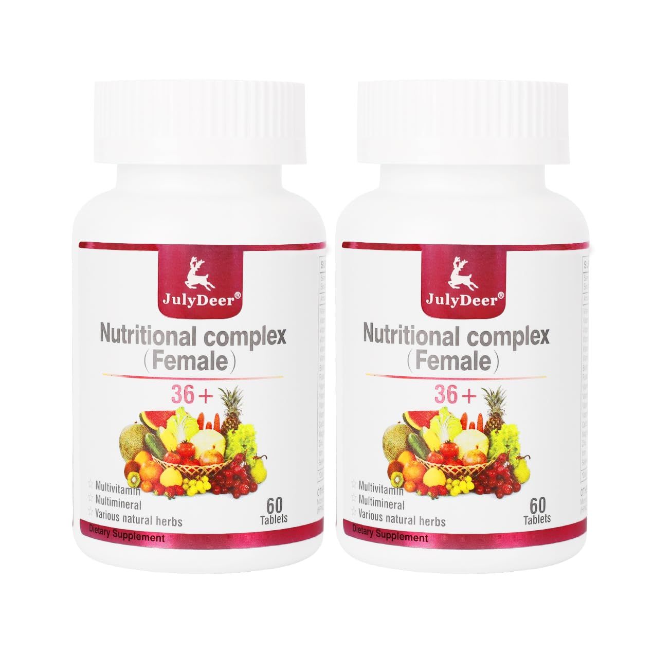 JulyDeer One Daily Tablet Multivitamin for Women - Complete Multimineral with Vitamin A, C, D, E and B-Complex, Zinc More for Women&#39;s Immunity, Hair, Skin Nails, Digestion Vegetarian - 2 Bottles