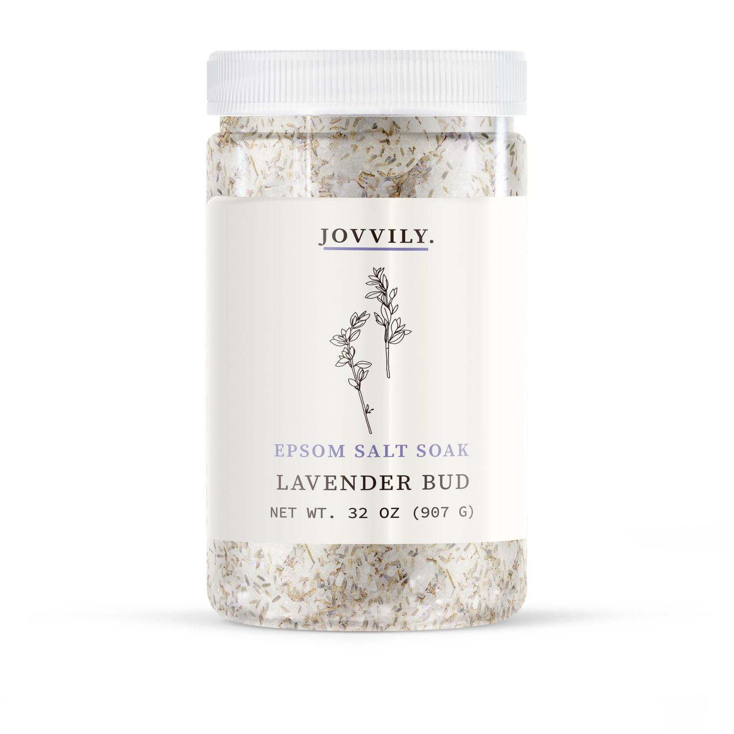 Jovvily Epsom Salt Soak with Lavender Buds Lavender Essential Oil - 2 lb - Always Pure - Magnesium Sulfate Soaking Solution