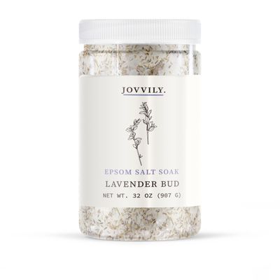 Jovvily Epsom Salt Soak with Lavender Buds Lavender Essential Oil - 2 lb - Always Pure - Magnesium Sulfate Soaking Solution