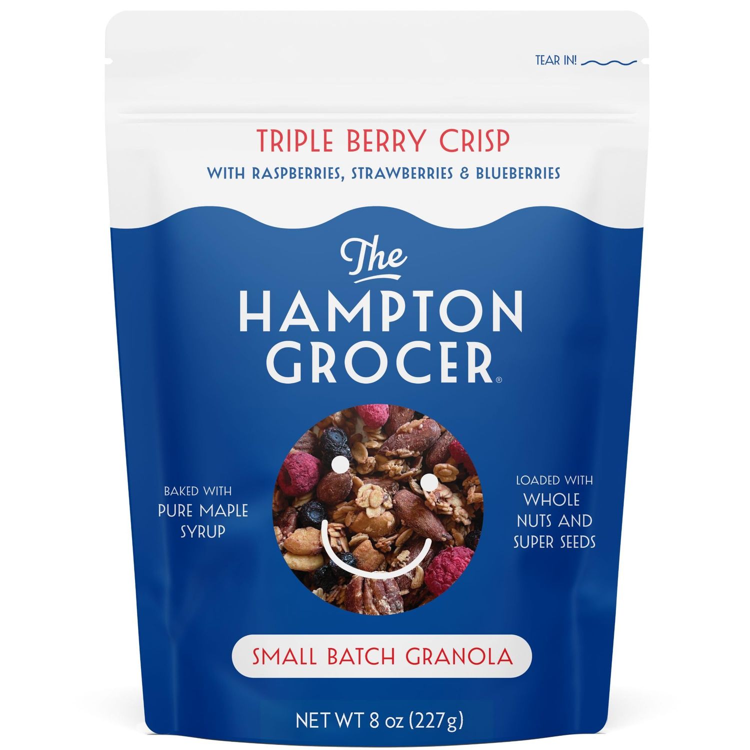 The Hampton Grocer Triple Berry Crisp Granola - Gluten-Free, Organic Oats, Almonds, Cashews Pecans, Sweetened with Maple Syrup - Crunchy, Small-Batch, 8oz