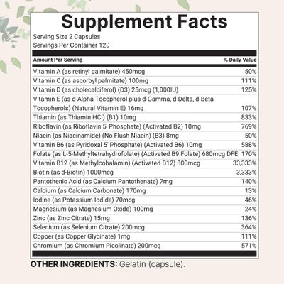 Pure Methylated Multivitamin for Men Women 240 Capsules with Vitamins C, D, B12, Thiamin, Folate Magnesium, Zinc, More High Absorption Bioactive Vitamin Mineral Complex Filler Free