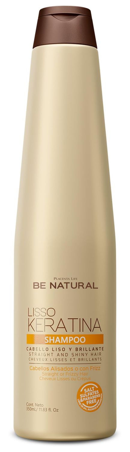 PLACENTA LIFE BE NATURAL LISSO KERATINA Shampoo with HYDROLYZED KERATIN for Straight and Shiny Hair- (350 ml 11.83 fl.oz)