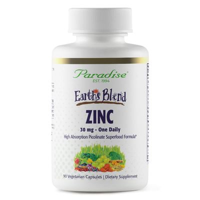 Paradise Herbs Zinc Supplements with Picolinate and Natures C, for Immune Support, Super Potent, Ultra Pure, Gluten Free, Non-GMO, Vegan, 30 mg, 90 Capsules