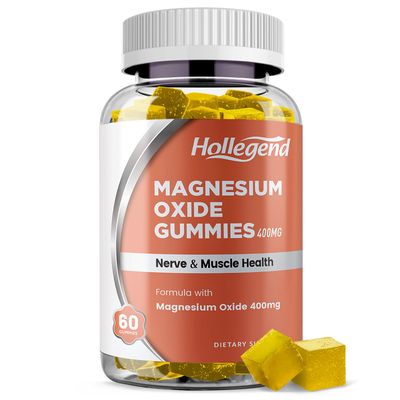 HOLLEGEND Magnesium Oxide 400mg Gummies, Magnesium Oxide Chewable Supplement for Muscle, Nerve Heart Health, Vegan, Pinapple Flavor, 60 Count