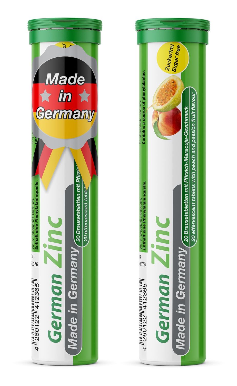 TD German Zinc 5 mg - 40 Vegan Drink Effervescent Tablets - Peach-Passionfruit Flavor - Made in Germany