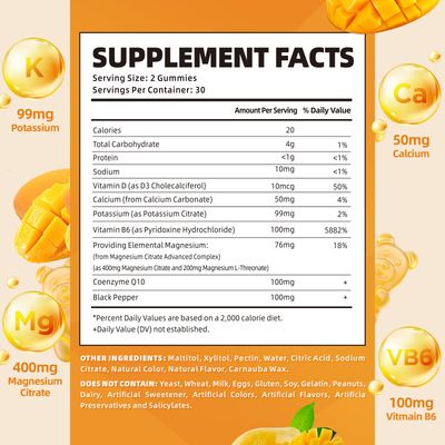 softbear Potassium Magnesium Gummies for Women, Calcium Magnesium Potassium Supplements with Vitamins Sugar-Free Potassium Citrate Gummies Support Muscle Health, Mango Flavor 120 Count