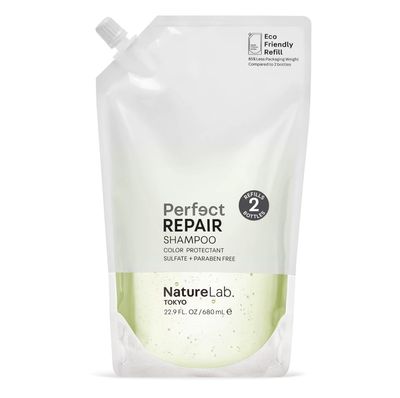NATURELAB. TOKYO Perfect Repair Shampoo: Eco-Friendly Refill Pouch: Reparative Shampoo to Replenish and Restore Damaged, Color Treated Hair and Strengthen New Hair I 22.9 FL OZ 680ml