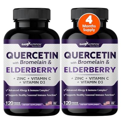 Gade Nutrition Quercetin with Bromelain Elderberry Quercetin with Vitamin C and Zinc Zinc Quercetin 500mg with Vitamin D3 Daily Immune Support Supplement - 4 Months Supply