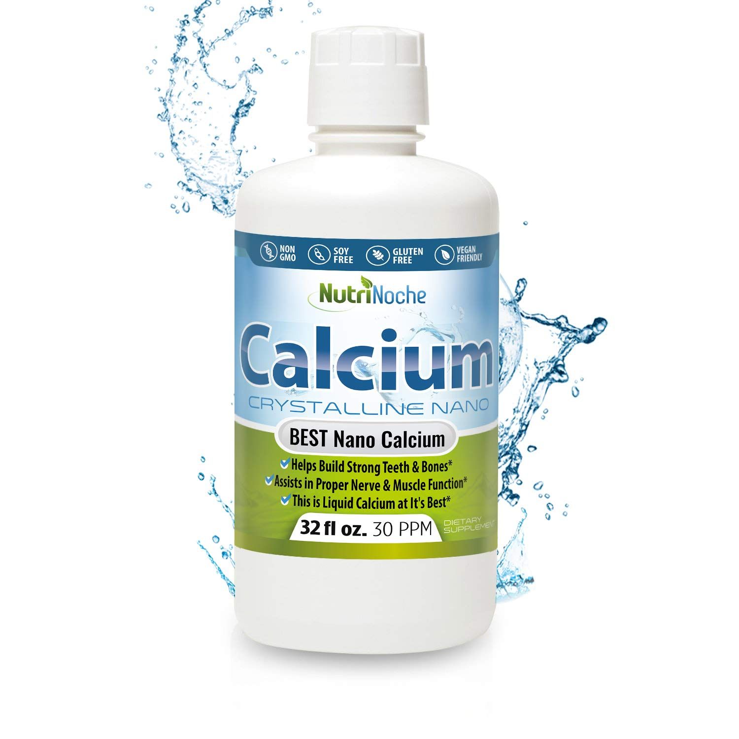 NutriNoche Liquid Calcium Supplement - 99.99 Ultra Pure Crystalline Nano Calcium for Women, Men Children - Calcium Citrate Alternative - Absorbed at a Cellular Level Sublingually - 30 ppm