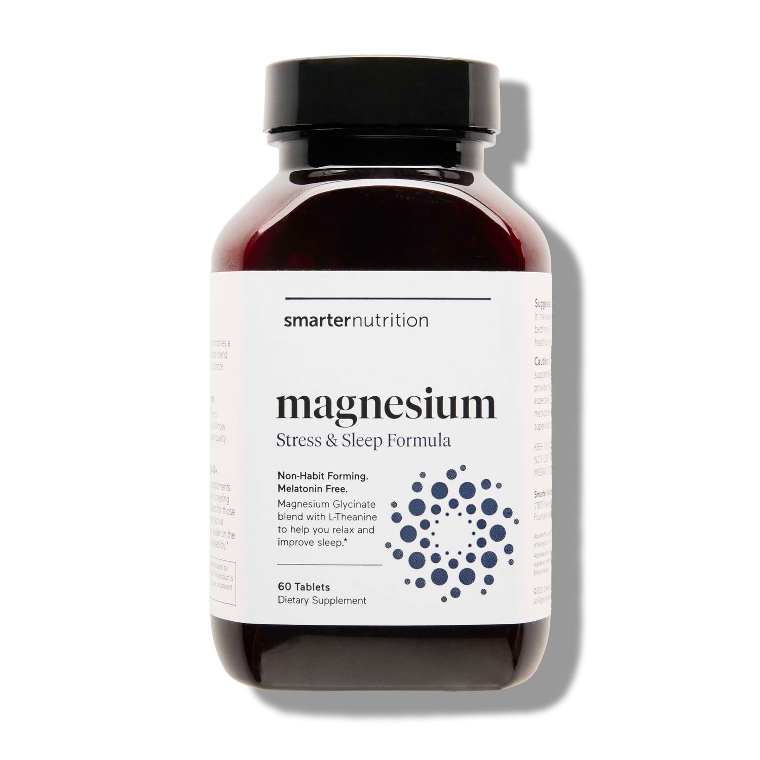 Smarter Nutrition Magnesium Complex - Chelated Magnesium Glycinate Citrate, Malate for Sleep, Relaxation, Muscle Nerves Clinically Proven L-Theanine, Non-GMO-60 Tablet30-Day Supply