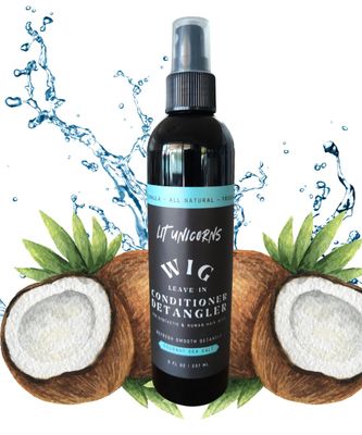 LIT UNICORNS Leave-in Conditioner Detangler wSilk Human Hair Synthetic Wigs, Extensions New Improved All Natural Formula with Vegan Silk - Made in USA (Coconut Essential Oil)