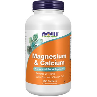 NOW Foods Supplements, Magnesium Calcium, With Zinc and Vitamin D-3, Nerve and Bone Support, 250 Tablets