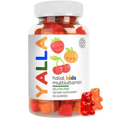 YALLA Halal Vitamins for Kids, Halal Kids Multivitamin Gummies, 45-90 Day Supply, Essential Vitamins with C, D3, Zinc for Immunity, B6 B12 for Energy, ISA Certified, Gelatin Free