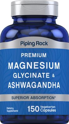 Piping Rock Magnesium Glycinate and Ashwagandha 150 Capsules Premium Complex Formula Vegetarian Supplement Non-GMO, Gluten Free