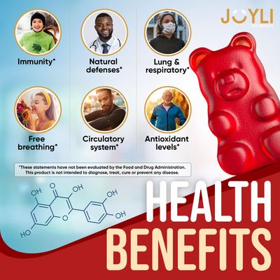 JOYLI Quercetin Gummies - Quercetin with Bromelain Zinc Vitamin C Vitamin D3 - Quercetin Supplement 500MG for Immune System Allergy - Quercetin for Kids and Adults - 60 Quercetin Chewable
