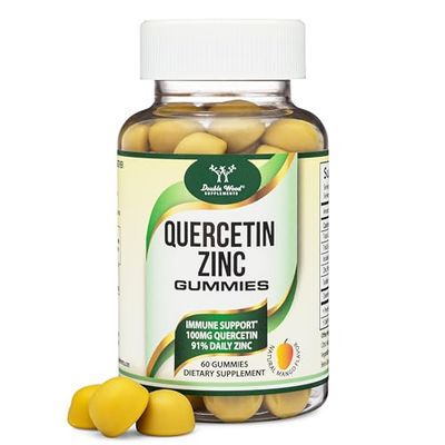 Quercetin Gummies with Zinc (100mg of Quercetin and 91 Daily Zinc per Serving) 60 Mango Flavored Chewable Immune Support Gummies for Adults and Kids (Non-GMO and Gluten Free) by Double Wood