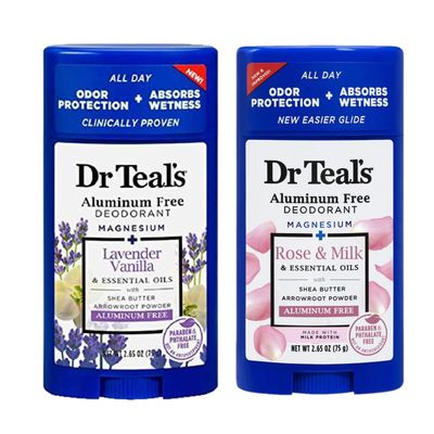 Dr. Teals Deodorant Variety Gift Set (2 Pack, 2.65oz Ea.) - Vanilla Lavender Rose Milk - Essential Oils, Shea Butter Magnesium Help Absorb Moisture Keep Skin Clean Healthy