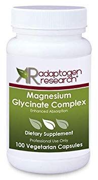 Magnesium Glycinate Complex 100 mg Magnesium bisglycinate chelate, Magnesium oxide Enhanced Absorption 100 Vegetarian caps by Adaptogen Research Pharmaceutical Grade Supplements