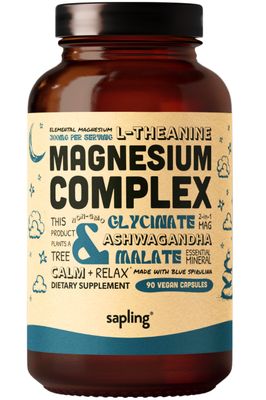 Magnesium Glycinate Complex Supplement - Chelated Magnesium Glycinate with Malate, Organic Ashwagandha, L-theanine Blue Spirulina - High Absorption, Vegan, Non-GMO, 300mg, 90 Veggie Caps