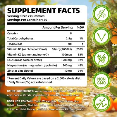 Calcium Citrate Gummies 1200 mg with Vitamin D3, K2, Magnesium, Zinc, Bone Support for Bones, Muscles Joints,Immunity Memory Support, 120 Count