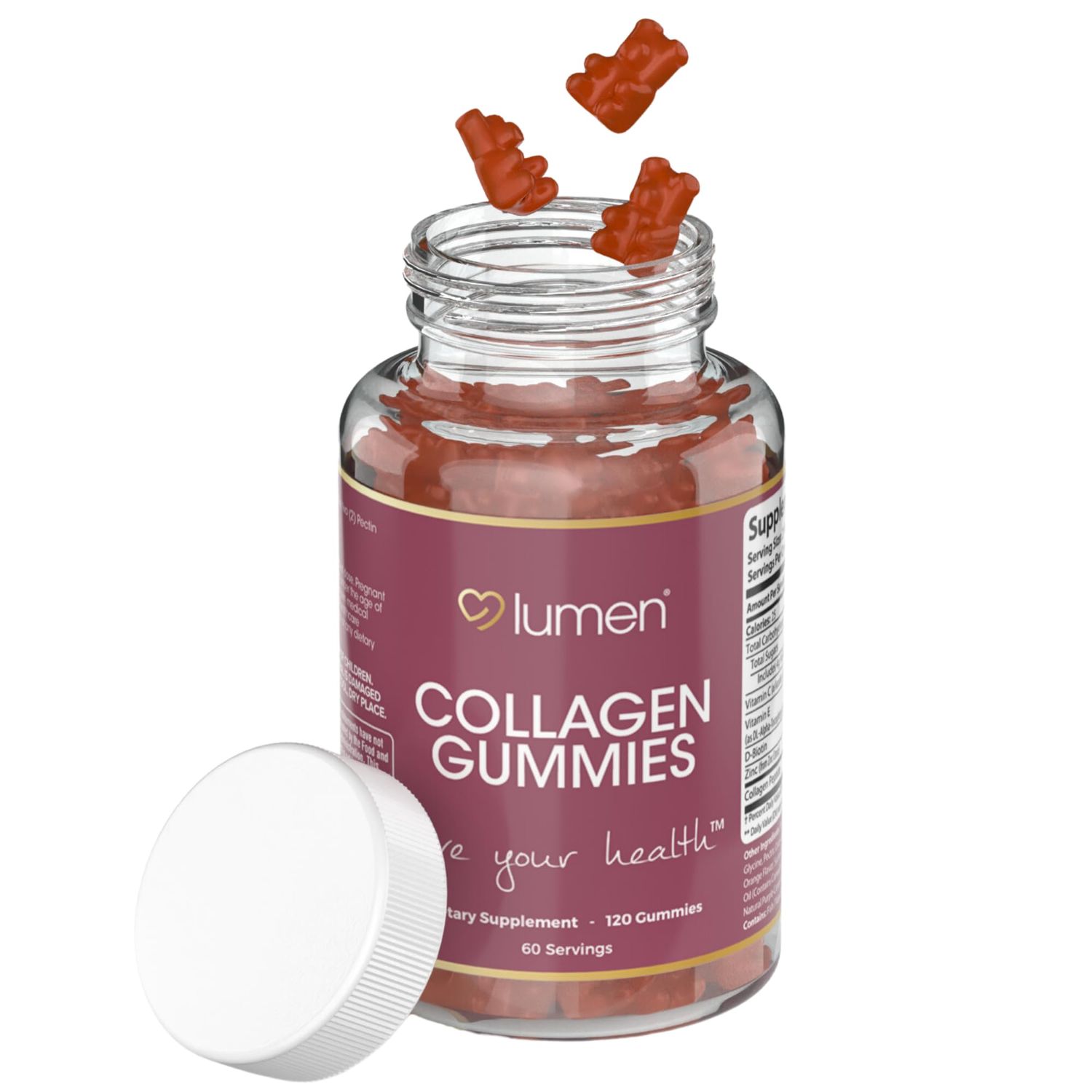 Lumen Naturals Collagen Gummies for Women - Collagen Peptides with Vitamin C, E, Biotin, and Zinc - 120 Gummies - 60 Servings - Supports Beauty and Skin Health