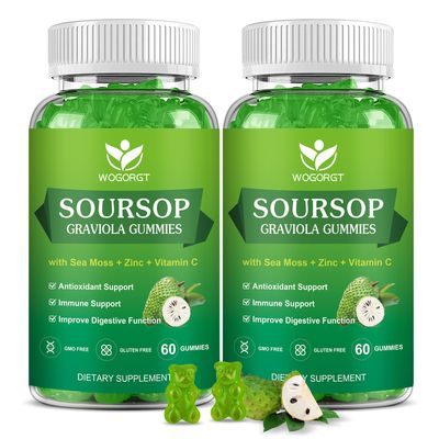 Soursop Graviola Gummies with Sea Moss Extract - Antioxidant, Cell Support Regeneration, Immune Support, Soursop Leaves Gummies with Sea Moss, Vitamin C Zinc, Apple Flavor - 60 Gummies(2 Pack)