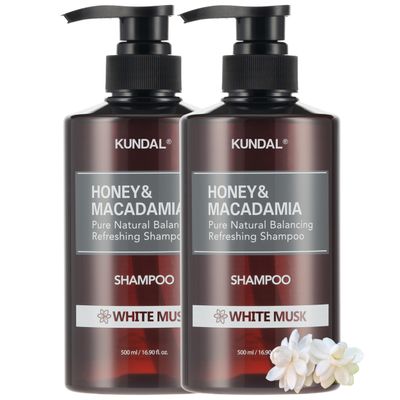 Kundal Honey Macadamia Natural Shampoo White Musk Korean Hair Care Shampoo Damage Repair Strengthen, Nourish, with Honey, Argan Oil, Macadamia Oil, Free Paraben Sulfate 16.9 fl oz (Pack of 2)