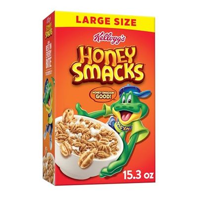 Honey Smacks Breakfast Cereal, Made with Whole Grain, Kids Snacks, Large Size, Original, 15.3oz Box (1 Box)