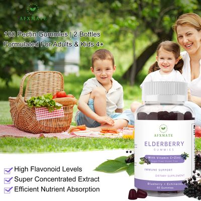 AFXMATE Sambucus Elderberry Gummies, Black Elderberry Gummy with Zinc and Vitamin C for Adults, Sugar Free Kids Multivitamin Gummies Immune Support Supplement (2 Pack)