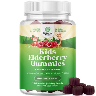 Natures Craft Sambucus Elderberry Gummies for Kids Health - Delicious Black Elderberry Gummies with Zinc and Vitamin C for Kids Immune Support - Gelatin and Gluten Free Non-GMO Immunity Support 90