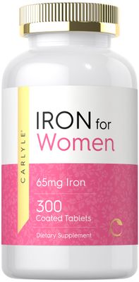 Carlyle Iron for Women 65mg 300 Coated Tablets Vegetarian, Non-GMO Gluten Free Supplement