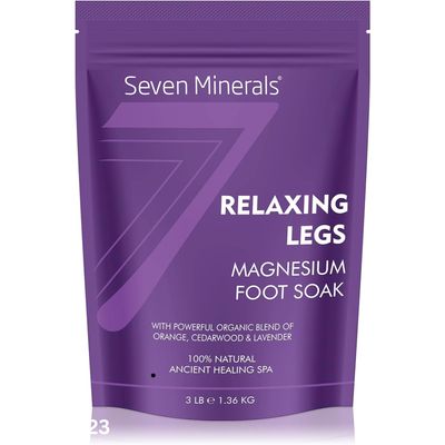 Seven Minerals Relaxing Legs Magnesium Chloride Flakes 3lb - Absorbs Better Than Epsom Salt - Unique Foot Soak Formula for Tired Legs and Leg Cramps - with Orange, Cedarwood Lavender
