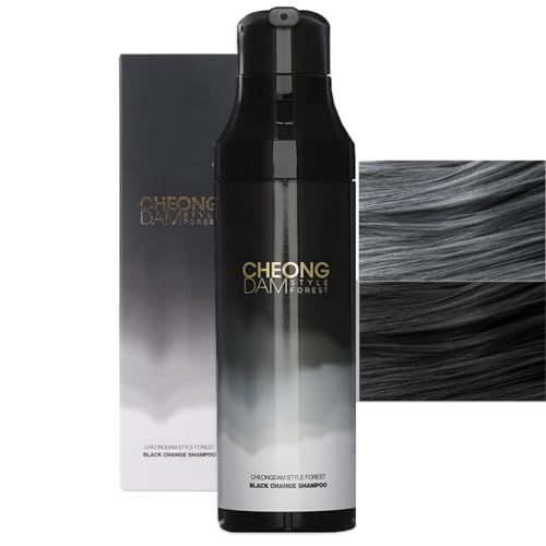 Korean dye shampoo CHEONGDAM STYLE FOREST BLACK CHANGE SHAMPOO, Semi Permanent Hair Color Darkening Grey Hair Dye Coverage Volume, Peptide Ceramide Hyaluronic Acid Paraben Free 6.7oz (Black)