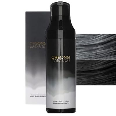 Korean dye shampoo CHEONGDAM STYLE FOREST BLACK CHANGE SHAMPOO, Semi Permanent Hair Color Darkening Grey Hair Dye Coverage Volume, Peptide Ceramide Hyaluronic Acid Paraben Free 6.7oz (Black)