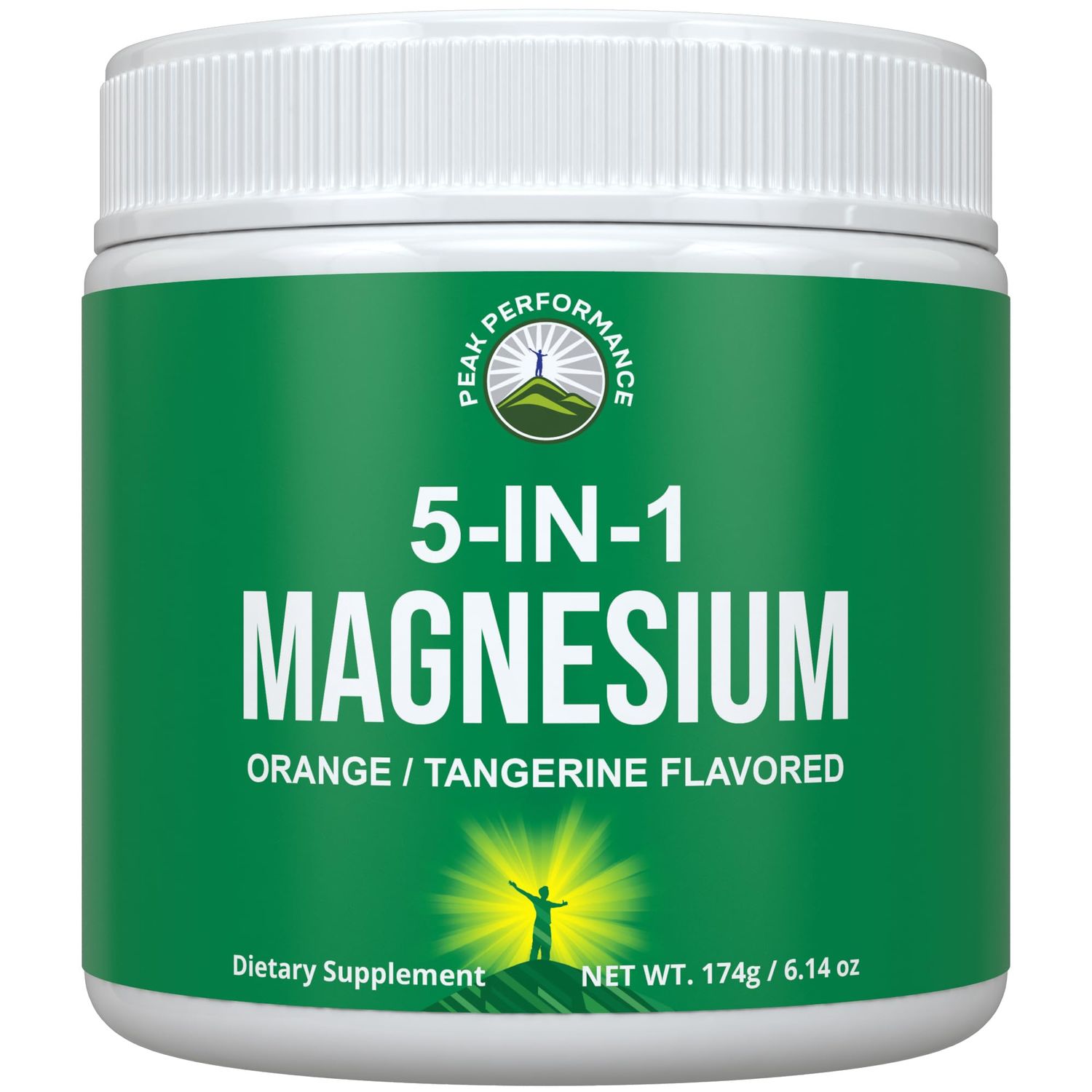 5-in-1 Magnesium Powder Drink for Women Men. Magnesium Glycinate Citrate Malate Chelate Taurate. Great Tasting Vegan Supplement for Muscle Relaxation, Sleep, Cramps. Orange Flavor