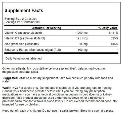 Swanson High Potency Ultimate Immune Defense with C, D, Zinc Elderberry 60 Caps