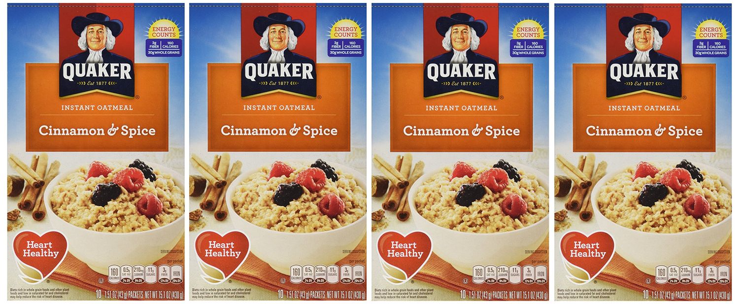 Quaker Instant Oatmeal Cinnamon Spice, 8-Count Boxes (Pack of 4)