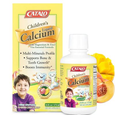 CATALO Children s Liquid Calcium with Magnesium Zinc, Peach and Mango Flavor, Multi-Minerals Profile Supports Bone Teeth Growth, Boosts Immunity, High Absorbable, No Artificial Colors or Flavors