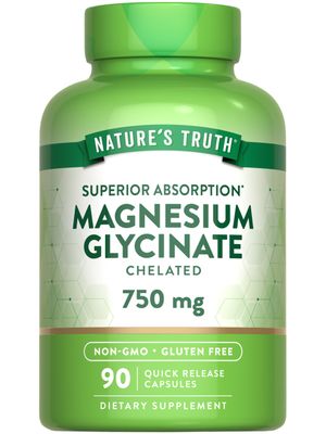 Nature&#39;s Truth Magnesium Glycinate Supplement for Adults 750mg Quick Release Capsules High Absorption Chelated Formula Non-GMO Gluten Free