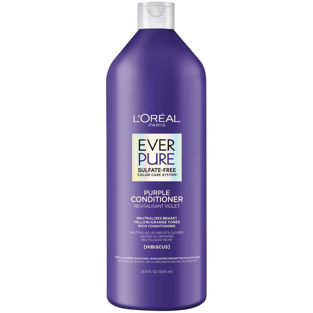 L Or al Paris EverPure Sulfate Free Brass Toning Purple Conditioner for Blonde, Bleached, Silver, or Brown Highlighted Hair, 33.8 Fl Oz (Packaging May Vary)