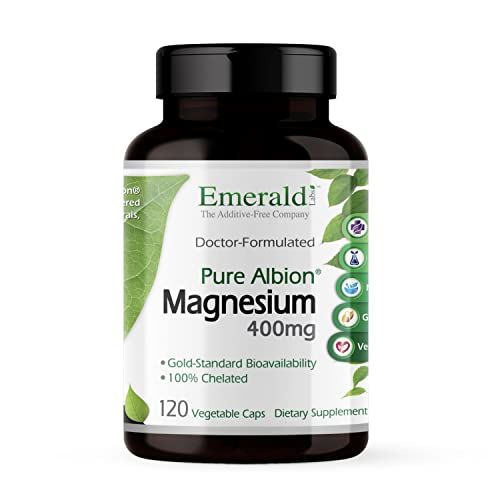 Emerald Labs Magnesium 400mg - Bone Sleep Support with Albion Magnesium - Vegan Friendly - 120 Vegetable Capsules (30-Day Supply)