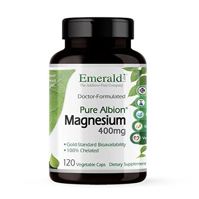 Emerald Labs Magnesium 400mg - Bone Sleep Support with Albion Magnesium - Vegan Friendly - 120 Vegetable Capsules (30-Day Supply)